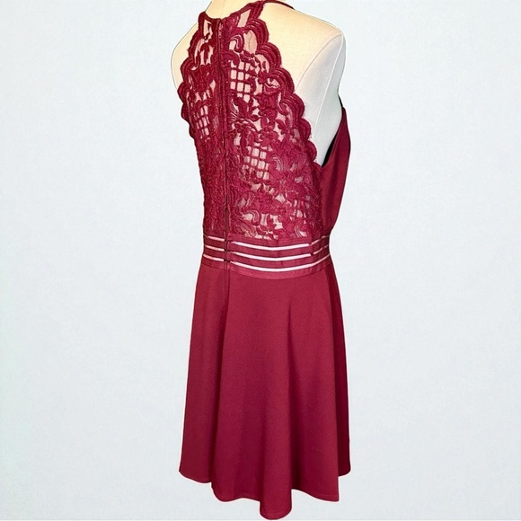 NWT City Studios Juniors ‘Illusion Fit and Flare Lace-Back Mini Dress’ in Ruby - Picture 15 of 15